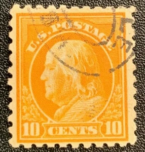 1912- 1914 Ben Franklin 10 cent stamp used Orange - Picture 1 of 2