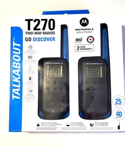 Motorola Solutions T270 Two-Way Radios Black W/ Blue 2 Pack - Brand new - Zdjęcie 1 z 2