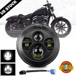 Black 7" inch LED Headlight High low for Harley-Davidson Honda Yamaha Motorcycle - Picture 1 of 12