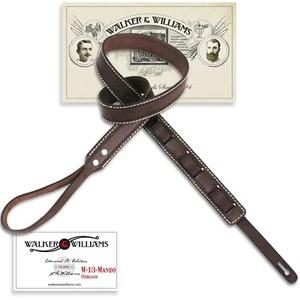 Walker & Williams M-13 Hickory Brown  Premium Grain Leather Mandolin Strap - Picture 1 of 11