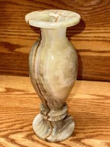 Vintage Green Marble Onyx Natural Stone Jade Red Vein Heavyweight Tulip Bud Vase - Picture 1 of 6