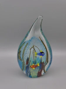 Fish Aquarium Paperweight Figurine Teardrop Shaped Blown Art Glass Beach Sea 7" - Imagen 1 de 16