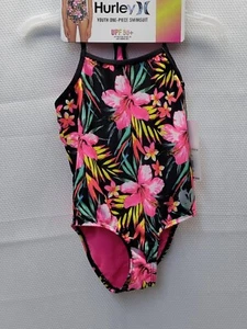 Hurley Girl's One-Piece Swimsuit Black/Hyper Pink/Floral 4 - Picture 1 of 7