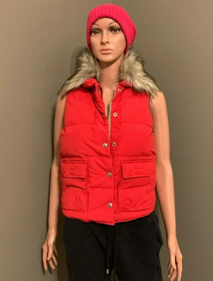 Ralph Lauren女式人造毛皮羽绒背心红色S — 第 1/4 张图片