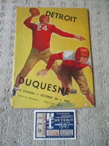 Programa de fútbol americano y talón de boleto de la Universidad de Duquesne vs Universidad de Detroit 1947 - Imagen 1 de 11