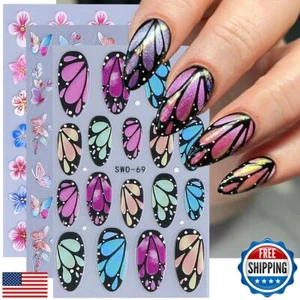 Flower Nail Art Stickers Decals Spring Flower Butterfly 5D Embossed Nail Deca - Picture 1 of 5