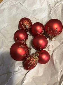 Rote Weihnachtskugeln 8 Stck handbemalt ohne Karton Nürnberger Festschmuck - Bild 1 von 6