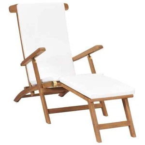 Liegestuhl mit Auflage Cremeweiß Massivholz Teak - Bild 1 von 8