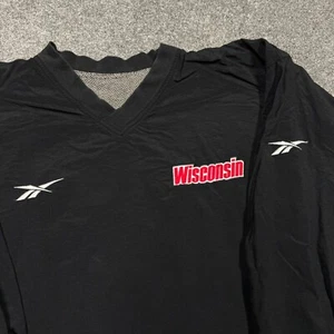 Wisconsin Badgers Jacket Men XL Black Reversible Vintage 90s Reebok Pullover - Picture 1 of 10