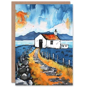 Isle Harris White Cottage Scotland Seaside New Home Card - Bild 1 von 6