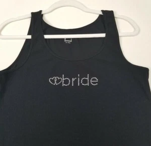 JCP Bride Tank Top Women's XL Black Rhinestone Ribbed Scoop Sleeveless Stretch - Picture 1 of 10
