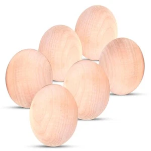 Set of 6 Round Bottom Smooth Wooden Unpainted Easter Eggs Decoration Faux Egg - Picture 1 of 8