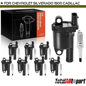 8Pcs Round Ignition Coil & 8Pcs Iridium Spark Plug for Chevy Silverado 1500 GMC - Picture 1 of 8