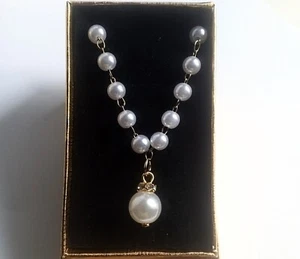 Pearl & Crystal Pendant Necklace, Adjustable Chain - Picture 1 of 1