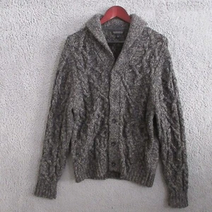 Banana Republic Pullover Herren groß grau Schalkragen Zopfmuster Cardigan Wolle - Bild 1 von 11