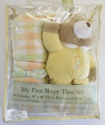 My First Sleepy Time Set Manta de Vellón a Cuadros Oso de Peluche Amarillo De Colección Regalo Foto 1 de 4