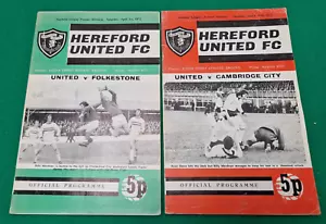 1972 Hereford United V Folkestone & Cambridge Non-League Football Programmes - Picture 1 of 2
