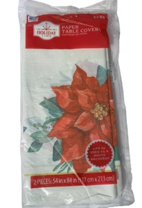Christmas Poinsettia Paper Table Covers 54x84 2 covers Made in USA Holiday Time - Picture 1 of 11