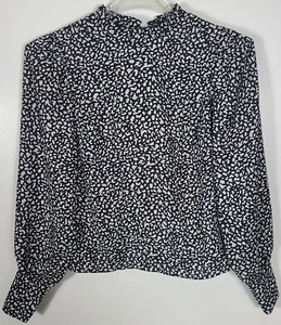 Blusa Top JNY Jones New York Para Mujer Talla XS Negra Blanca Manga Larga Cuello Simulado - Imagen 1 de 3