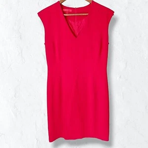 Vintage Burns Cherry Red Sleeveless Fitted V-Neck Sheath Dress Sz 6 - Picture 1 of 9