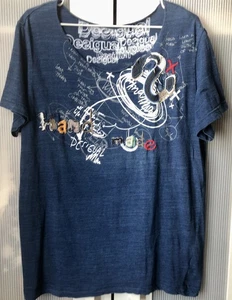 T-Shirt Top Damen Desigual Gr. L Blau Weiß Bunt Baumwolle - Bild 1 von 5