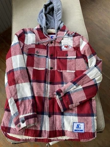 MUST SELL! Starter Kansas City Chiefs Flannel Jkt M Sherpa Lined Full Zip Hoodie - Picture 1 of 10