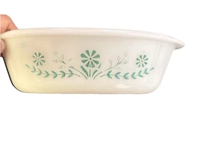 Cazuela vintage Glasbake ovalada de vidrio con leche azul turquesa margarita - Imagen 1 de 7