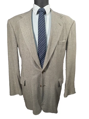 NORM THOMPSON Hombres Beige Mezcla de SEDA 2 Botones Abrigo Deportivo Blazer Chaqueta 44L Foto 1 de 4