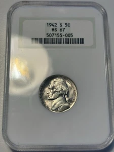 1942-S Jefferson Nickel, NGC Fatty MS67, Toned - Picture 1 of 2