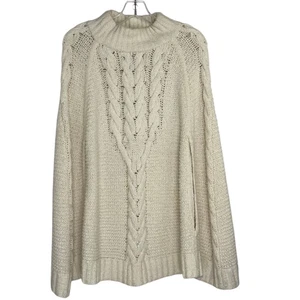 Draper James Ivory Cable Knit Poncho Cape Sweater Women's M/L Merino Wool Alpaca - Picture 1 of 11