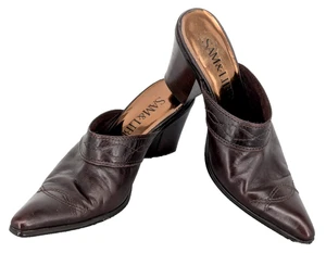 SAM & LIBBY Western Mules SZ 8.5M Brown Leather 3" Heel Cowgirl Barn Country - Picture 1 of 10