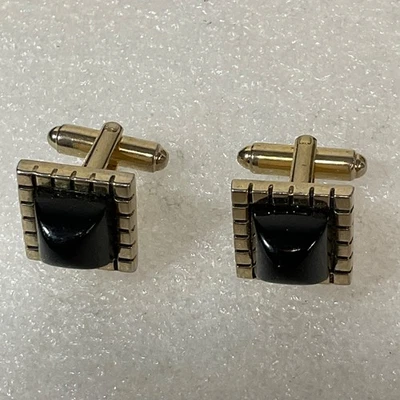 Vintage Shields Cufflinks Gold Tone Black Stone Square Design 14g - Image 1 of 4