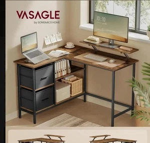 Industrieller L-förmiger Computertisch mit Schubladen rustikal braun Schreibtisch Monitorständer - Bild 1 von 11