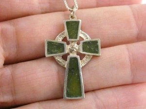 OCLt irisches Sterlingsilber Connemara Marmor Kreuz Anhänger Halskette 925 6,8 g 18 Zoll - Bild 1 von 21