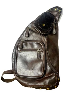 Full Grain Leather Cross Body Sling Bag Chest Bag Backpack Outdoor Cam... - Picture 1 of 5