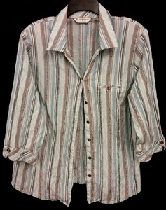 Allison Daley 22W blau grau gestreift Schulterpolster 3/4 Ärmel Button Down Oberteil - Bild 1 von 7