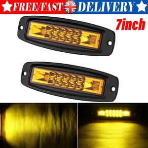 2x Flush Mount 7" LED Work Light Bar Flood Spot Reverse Fog Offroad 4WD Yellow - Picture 1 of 12