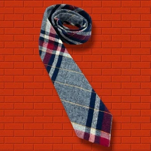 1970's Vintage Sears Navy Blue Red Plaid Wool Blend Necktie Tie Preppy Heritage - Picture 1 of 3