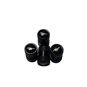 For Mustang Premium Black Aluminum Valve Stem Cap Black Silver Gloss Ctr NEW - Picture 1 of 2