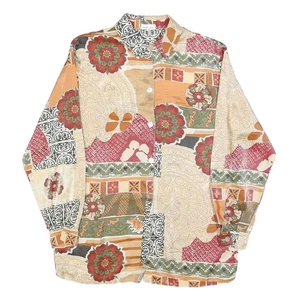 Womens Beige & Orange Vintage Floral Print Shirt UK 16 Patchwork Pattern Long - Picture 1 of 6