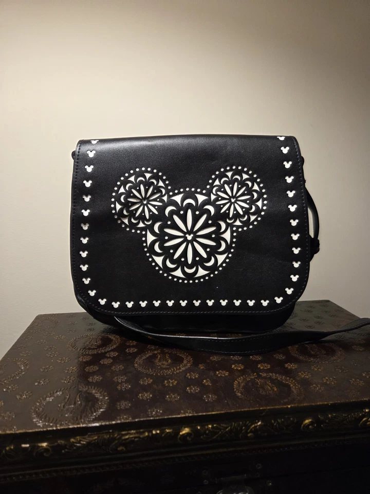 VERA BRADLEY Disney Parks Mickey Mouse Icon Laser Cut Crossbody Bag Black/White - Image 1 of 4