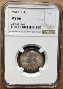 1949 25C NGC MS 66 1949 WASHINGTON QUARTER SILVER 25c - Picture 1 of 2