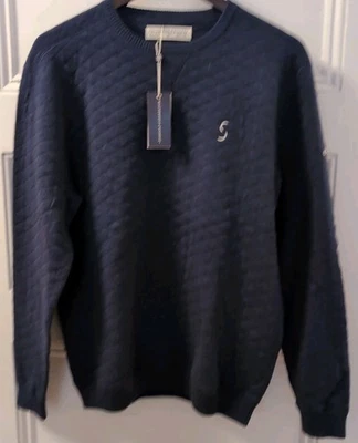 Suéter Holderness & Bourne Medium Ward Azul Marino Algodón Egipcio Tejido Jacquard Nuevo con Etiquetas Foto 1 de 4