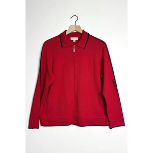 ST. JOHN SPORT Marie Gray Vintage Santana Knit Full Zip Sweater Red size Large - Picture 1 of 9