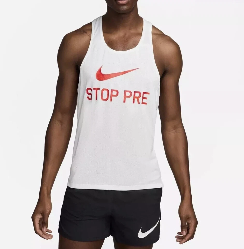 Nike Fast Run Energy STOP White Pre Running Singlet Tank Men's Small FN3998-121