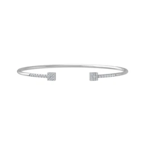 Sterling Silver Lab Grown Diamond Halo Bangle Bracelet 7.5" Holiday Gift - Picture 1 of 5