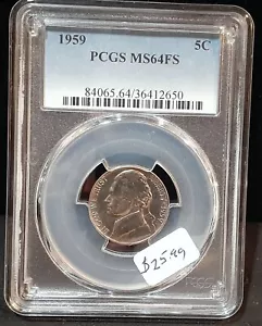 1959 JEFFERSON NICKEL - PCGS MS64FS - 2650 - Picture 1 of 2