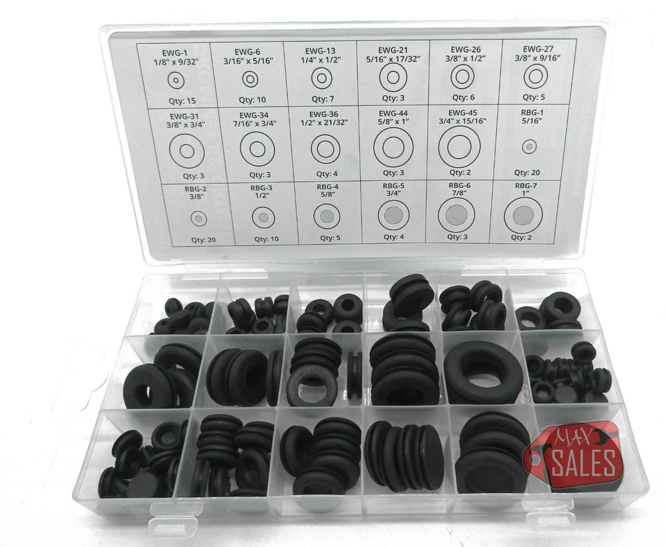 CALHAWK 125 Pc Rubber Grommet Firewall Wire Gasket Solid Hole Plug Assortment Set