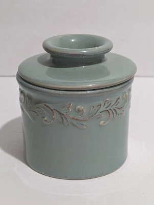 Ceramic Butter Bell French Butter Keeper Crock Sage Green & Scrollwork Kitchen  - Image 1 of 4