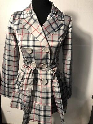 Jolt Trench Coat 尺寸 Sm 格子灰色和红色全新带标签 50 美元免运费 — 第 1/4 张图片